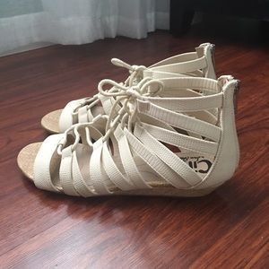 Cream Colored Reptile Gladiator Sandals